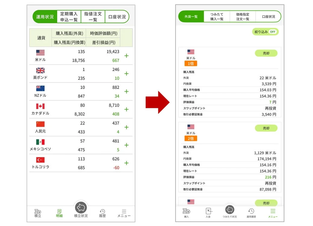 外貨一覧画面の改善