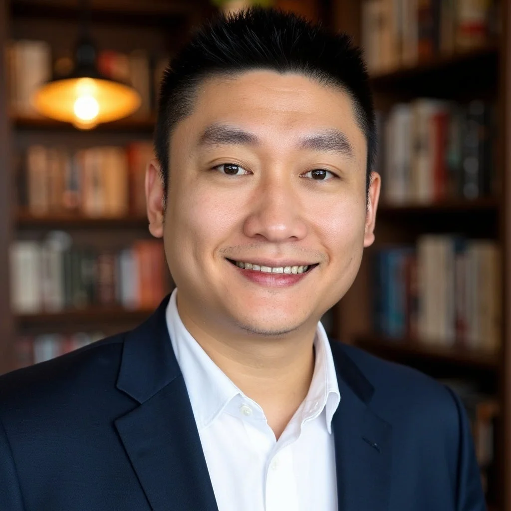 スーツ姿のアジア系男性が笑顔でカメラを見つめるポートレート