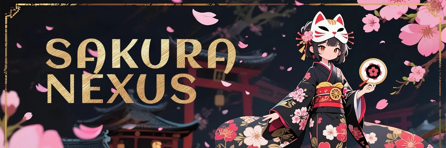 桜の花びらが舞う日本の伝統的な風景が広がるアニメ風のイラスト