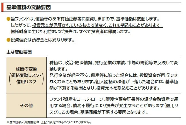 投資リスクに関する説明