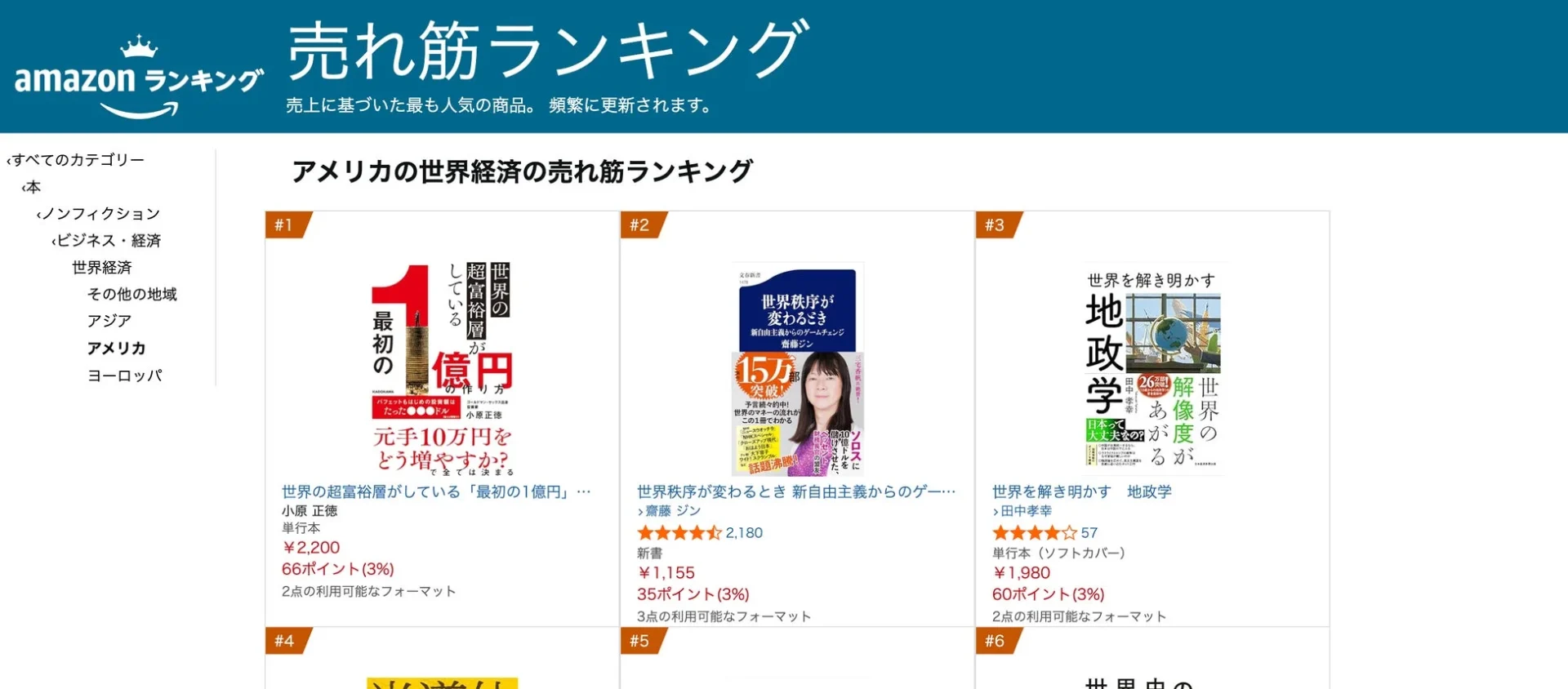 Amazonランキングのスクリーンショット