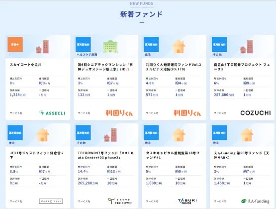 不動産クラウドファンディングデータベース(RCDB)の新着ファンド一覧