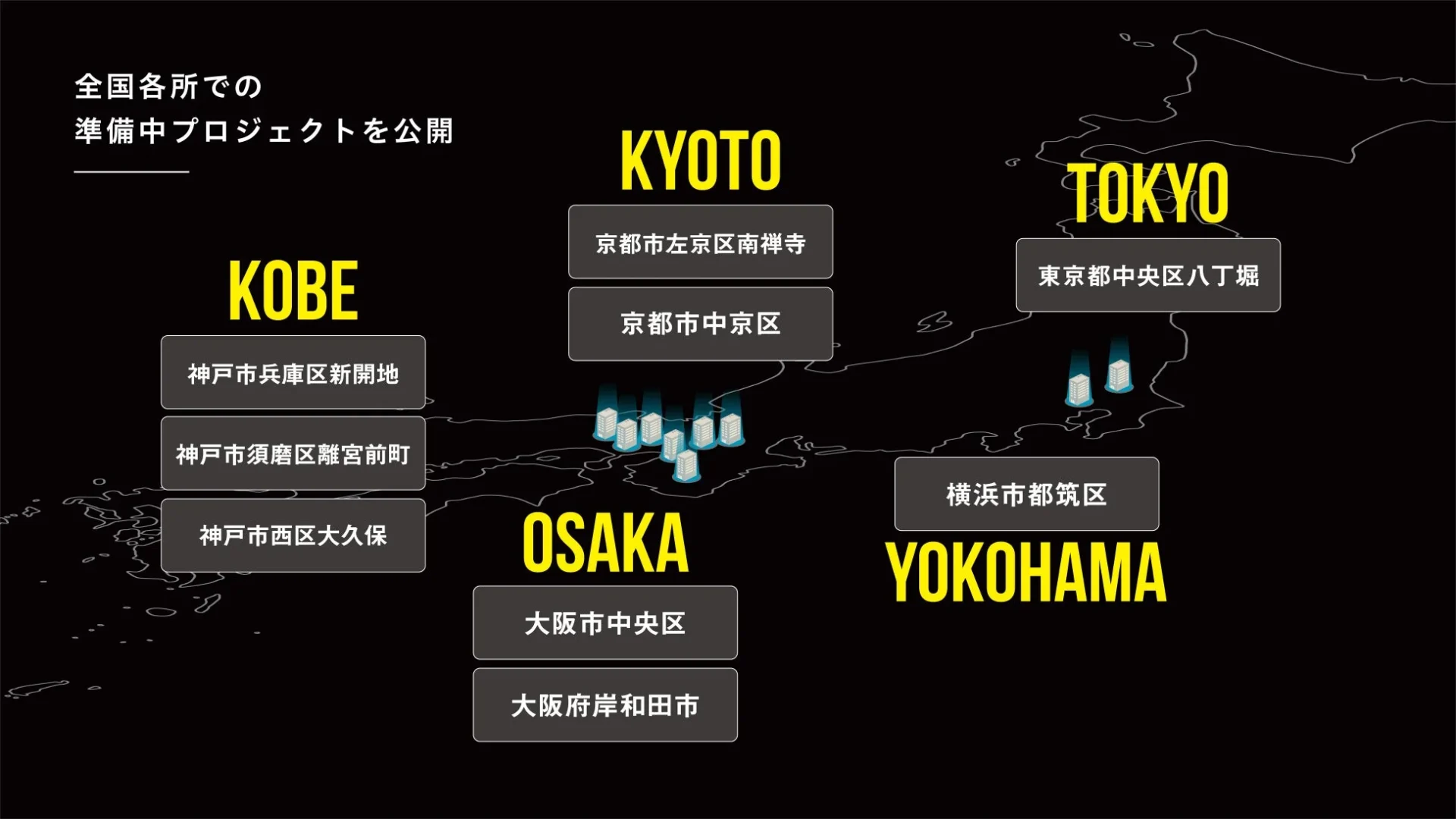 全国各所での準備中プロジェクトの地域リスト