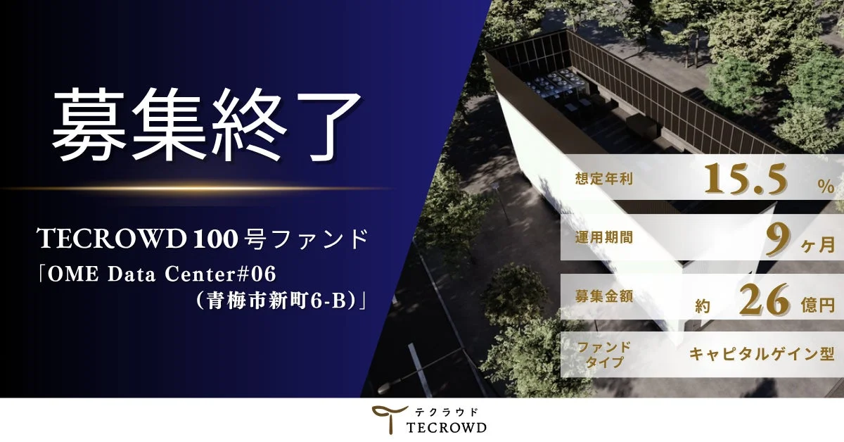 TECROWDの「OME Data Center#06」ファンドの募集終了を知らせる画像