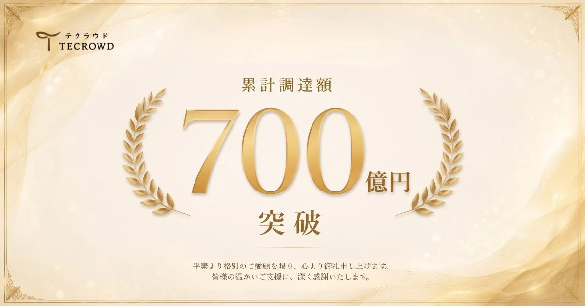 テクラウドの累計調達額700億円突破を示す画像