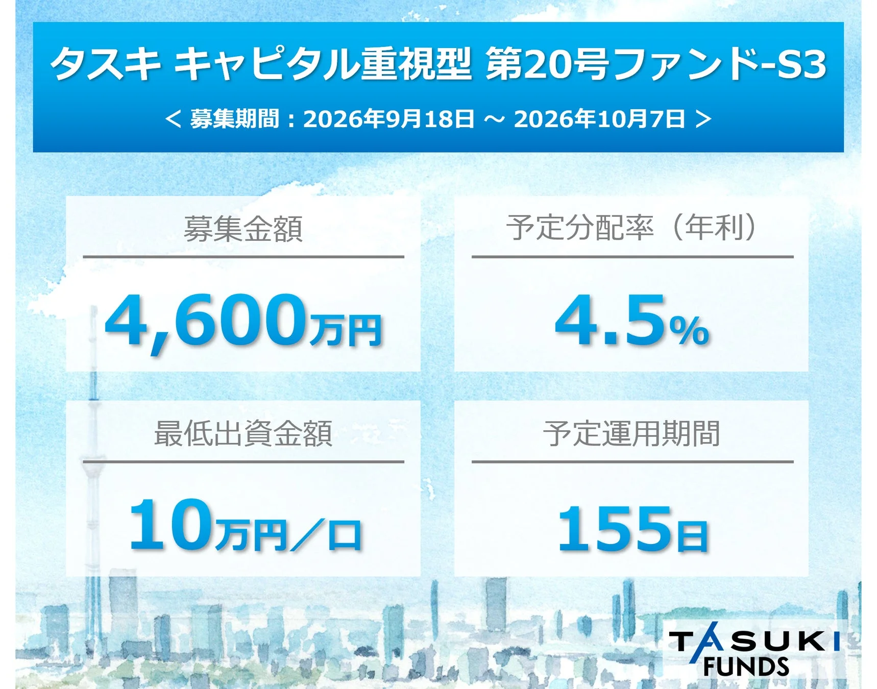 タスキ キャピタル重視型 第20号ファンド-S3の募集案内
