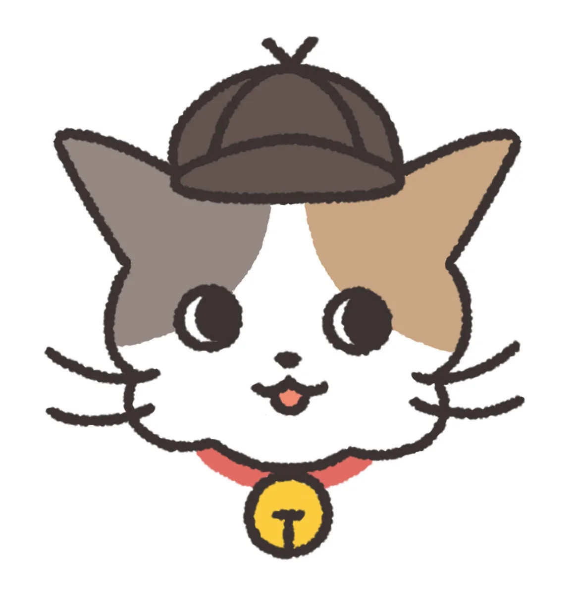 探偵帽をかぶった可愛い三毛猫のキャラクターイラスト