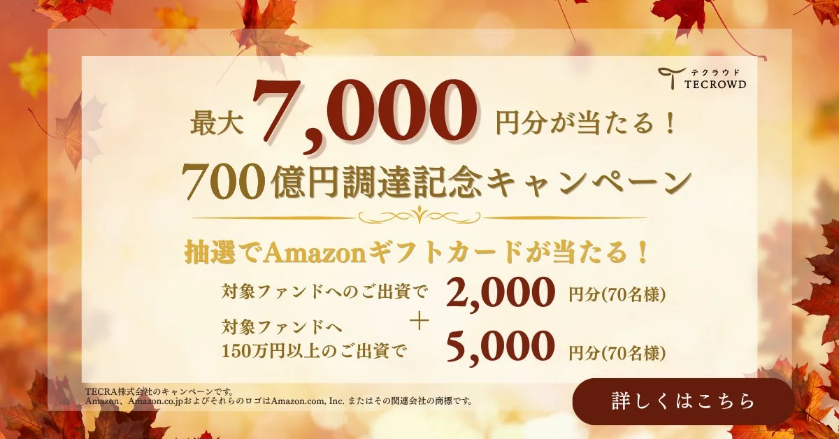 最大7,000円分のAmazonギフトカードが当たる！700億円調達記念キャンペーン